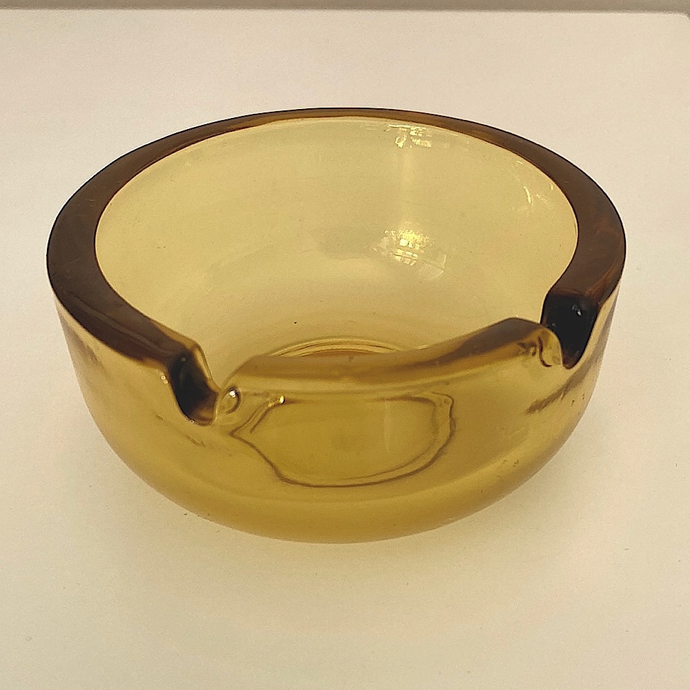 Vintage Amber Glass Small Ashtray Coin Dish Trinket Smooth Rounded shape